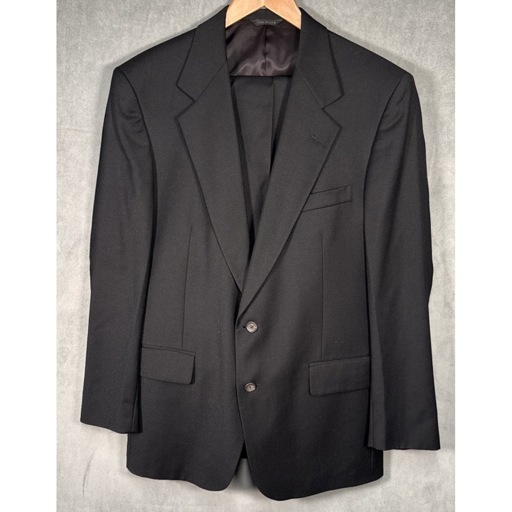 Vintage Chaps Ralph Lauren Mens 42 Black All Virgin Wool 2 Piece Suit Made USA
